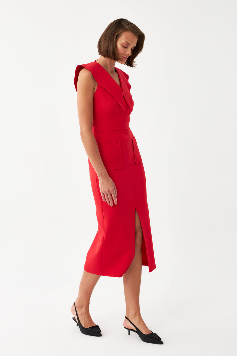 Sırt Dekolteli Midi Elbise KIRMIZI