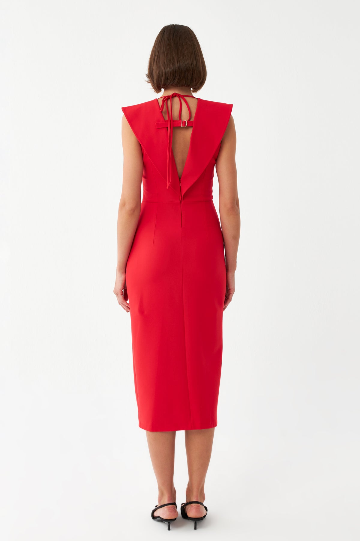 Sırt Dekolteli Midi Elbise KIRMIZI