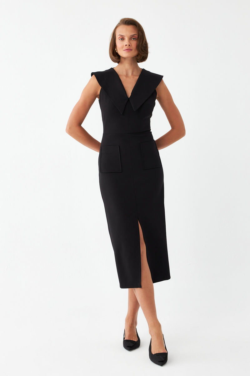 Sırt Dekolteli Midi Elbise SİYAH
