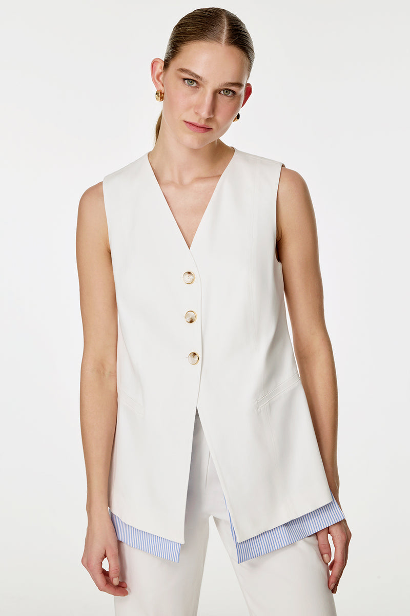 Çizgili Garnili Yelekli Takım BEYAZ