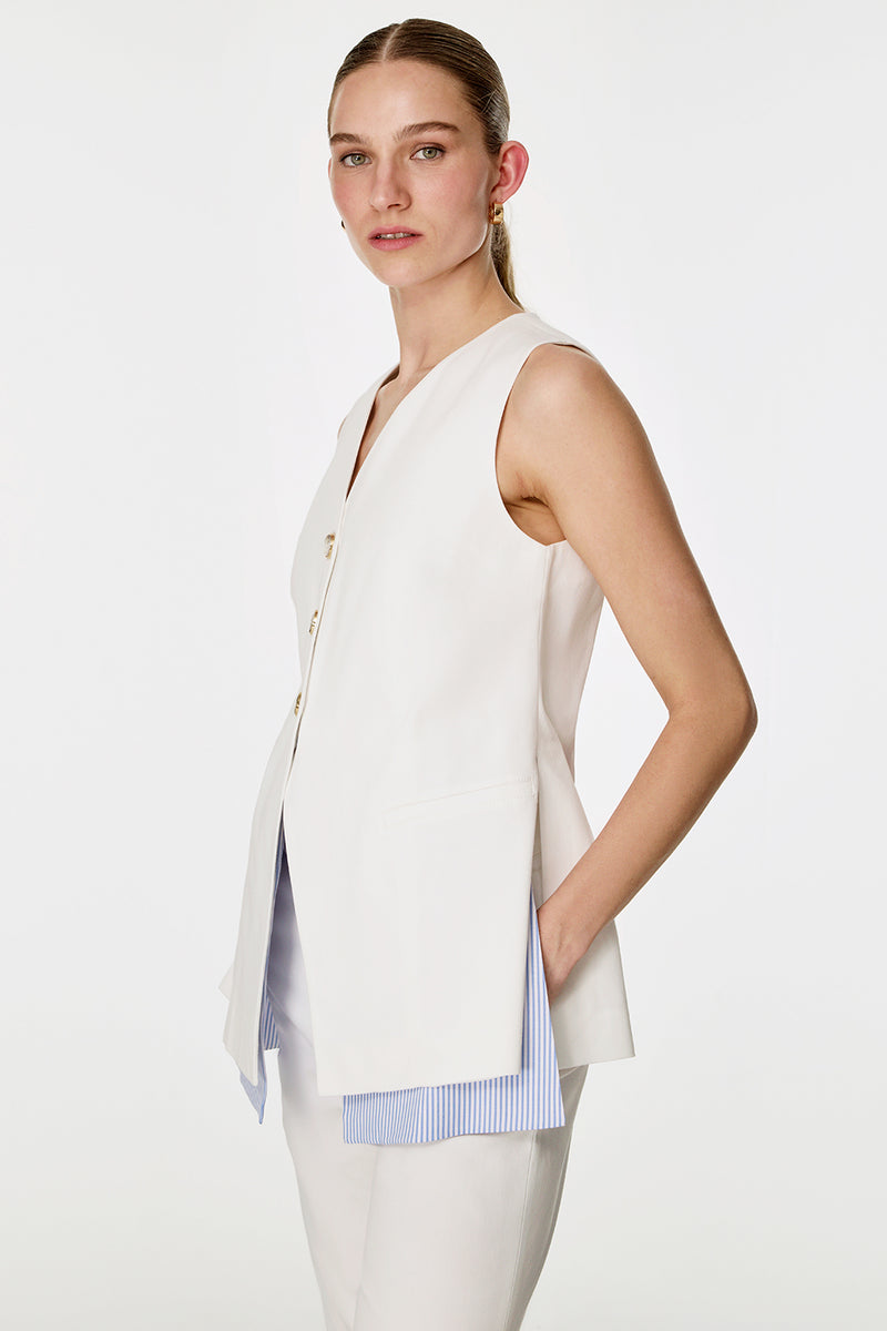 Çizgili Garnili Yelekli Takım BEYAZ