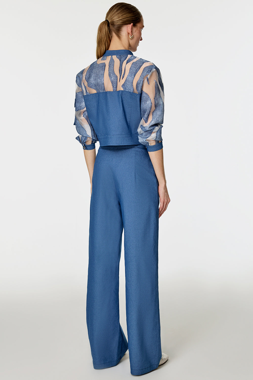 Organze Garnili Denim Görünümlü Takım İndigo