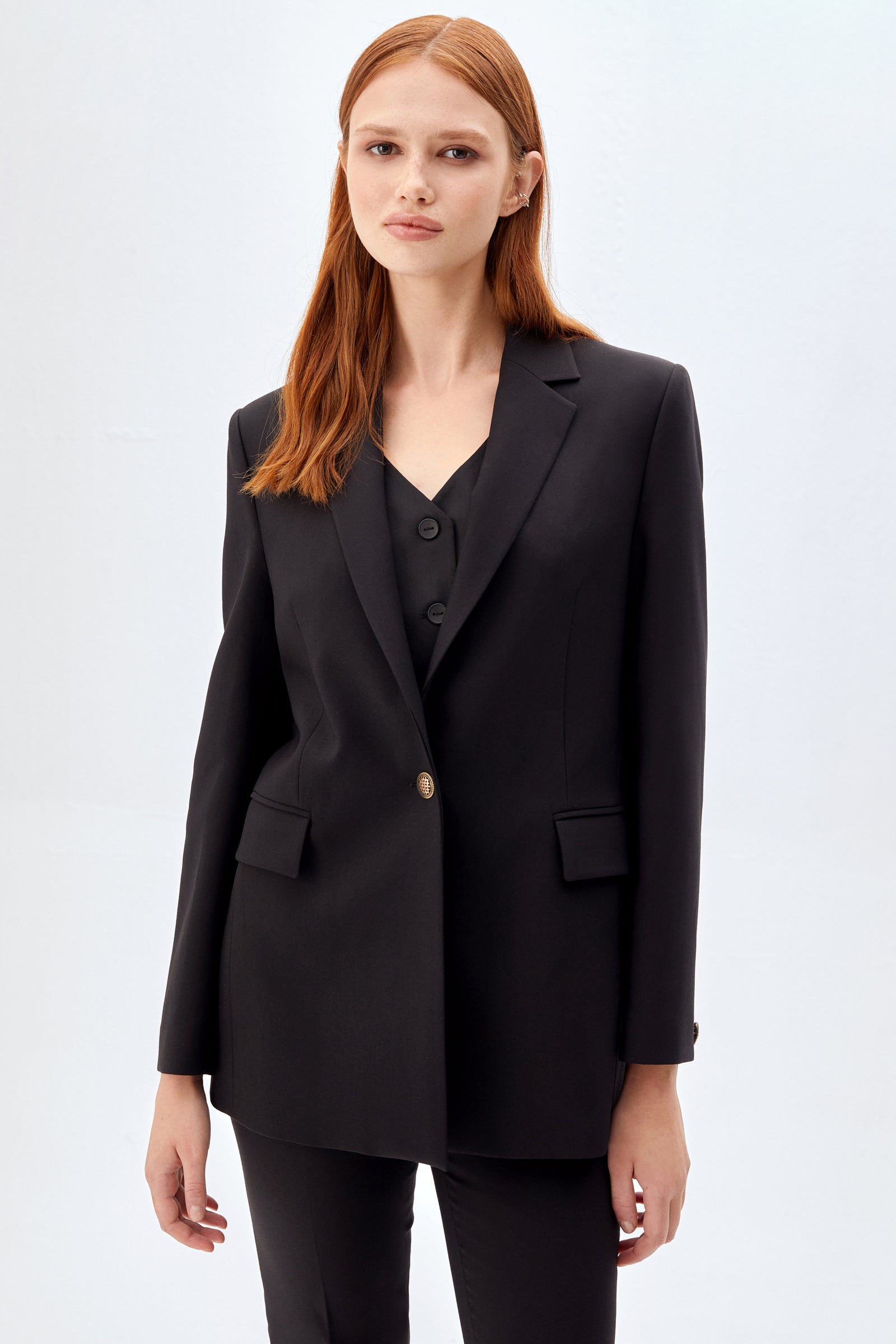 Tek Düğmeli Blazer Ceket Takım SİYAH