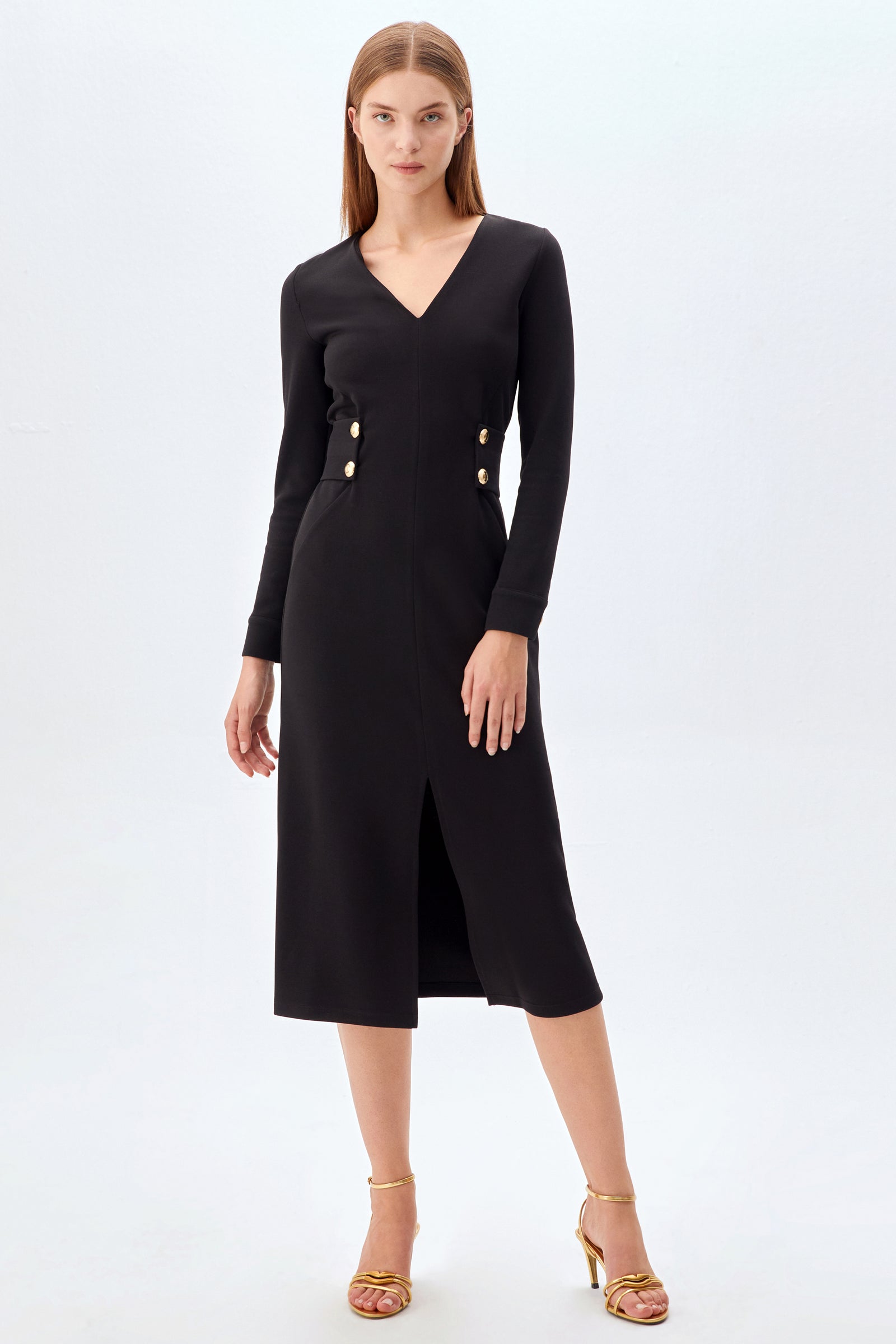 V Yaka Straıght-Fit Elbise