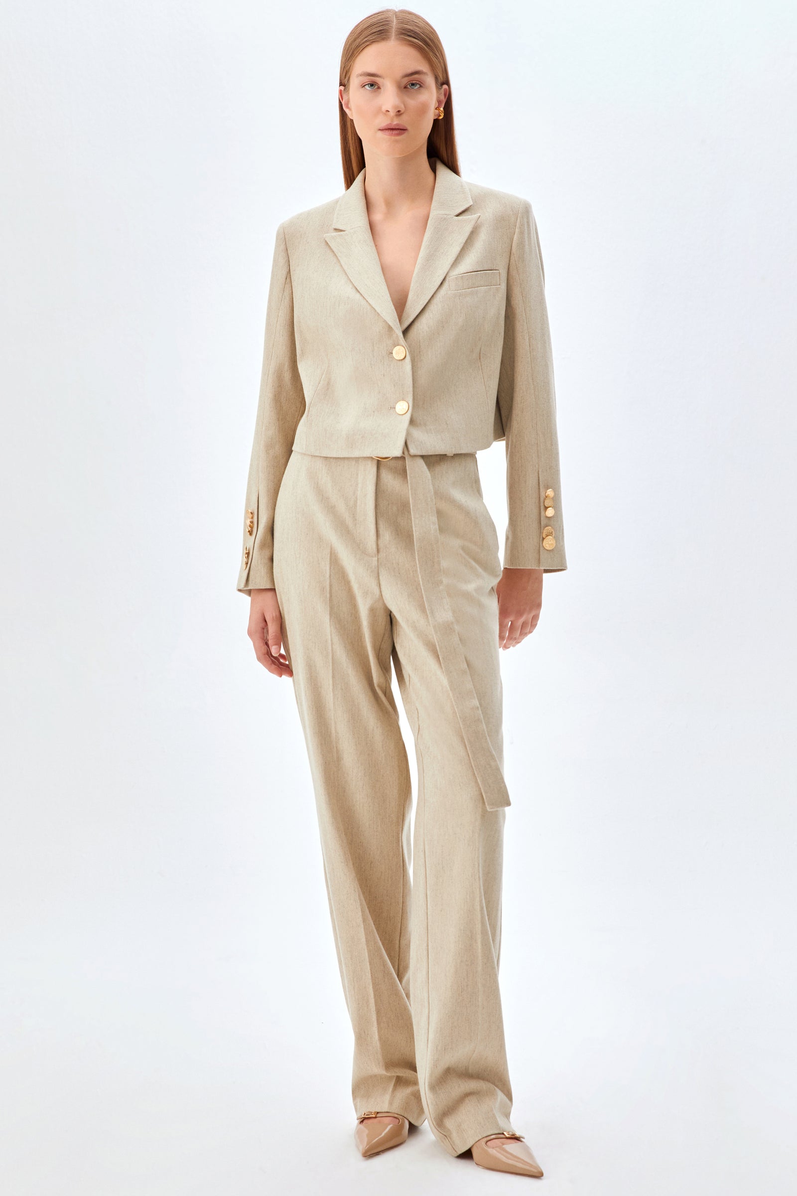 Yün Kumaş, Crop Ceket ve Pantolon Takım