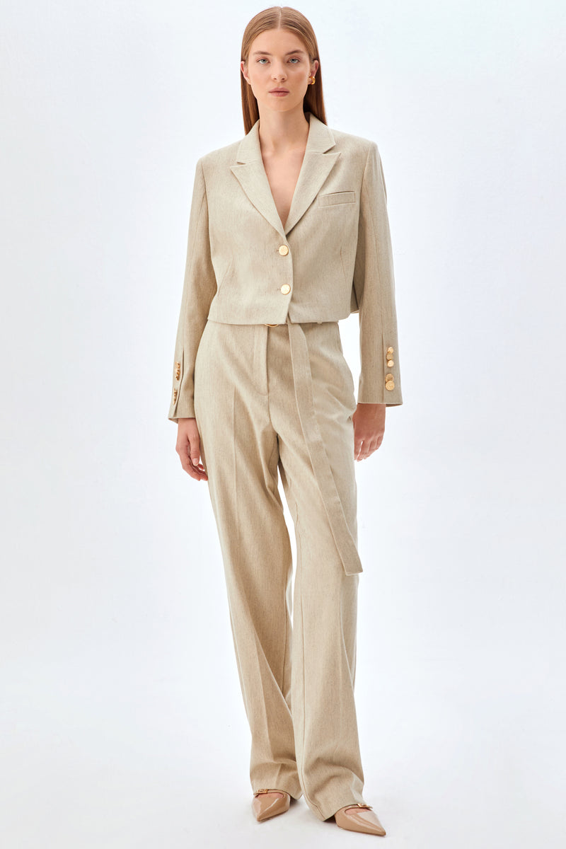 Yün Kumaş, Crop Ceket ve Pantolon Takım