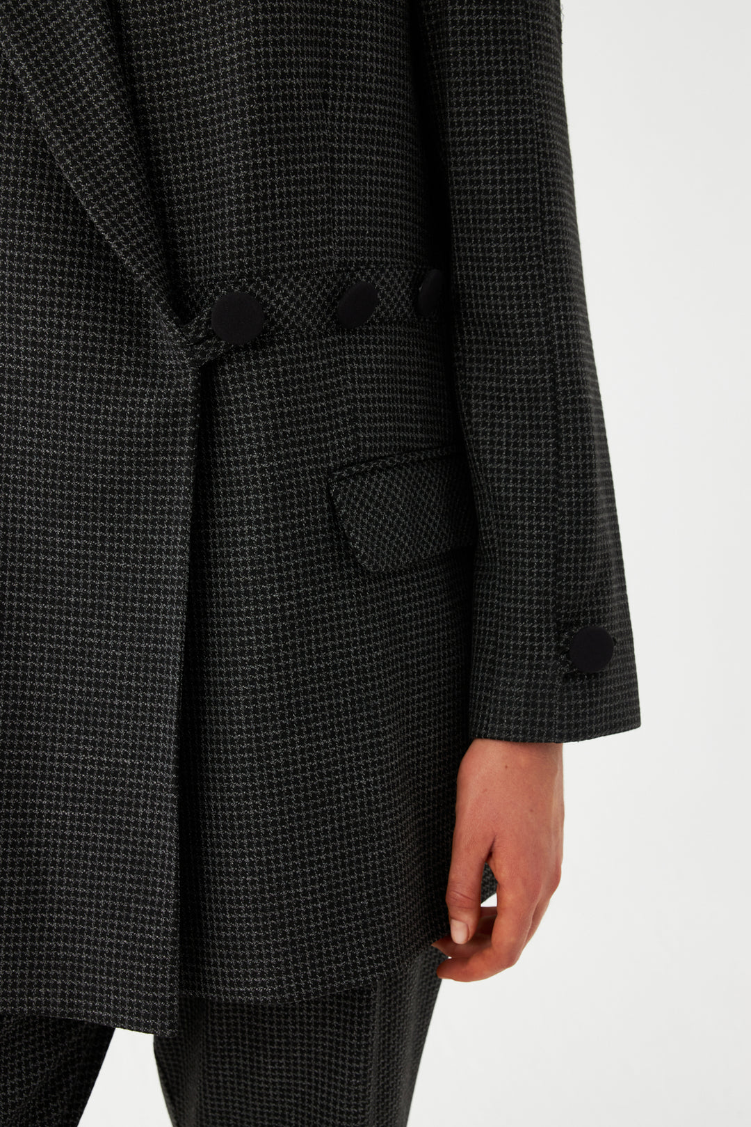 Desenli Siyah Düğme Detaylı Kadın Blazer Ceket