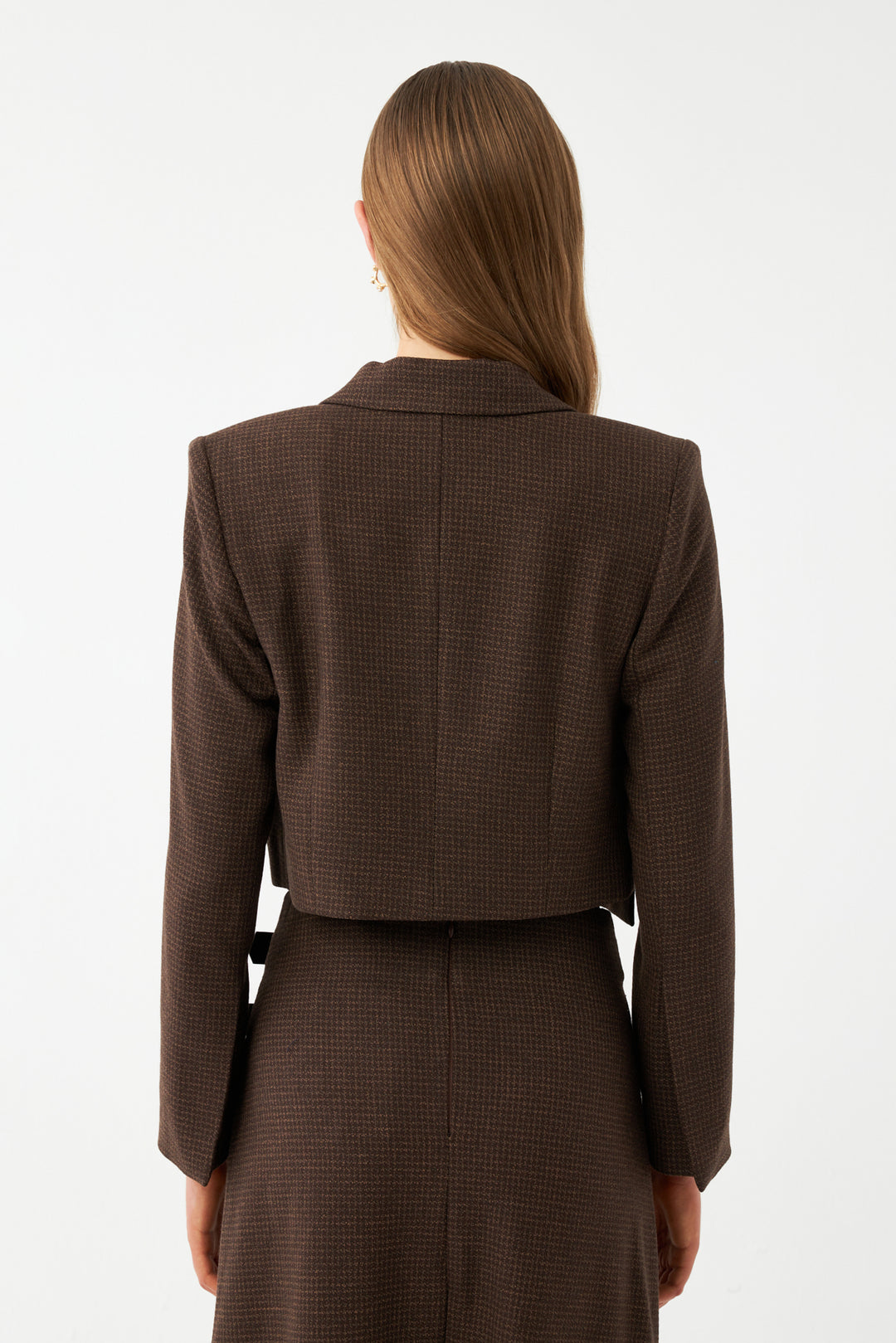 Kahverengi Tokalı Kruvaze Kısa Blazer Ceket