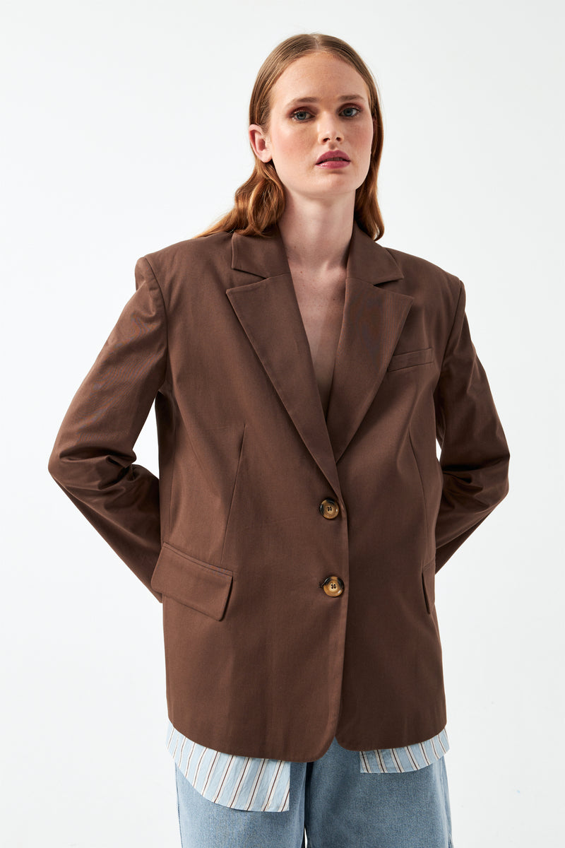 Düğmeli Blazer Ceket - Kahverengi