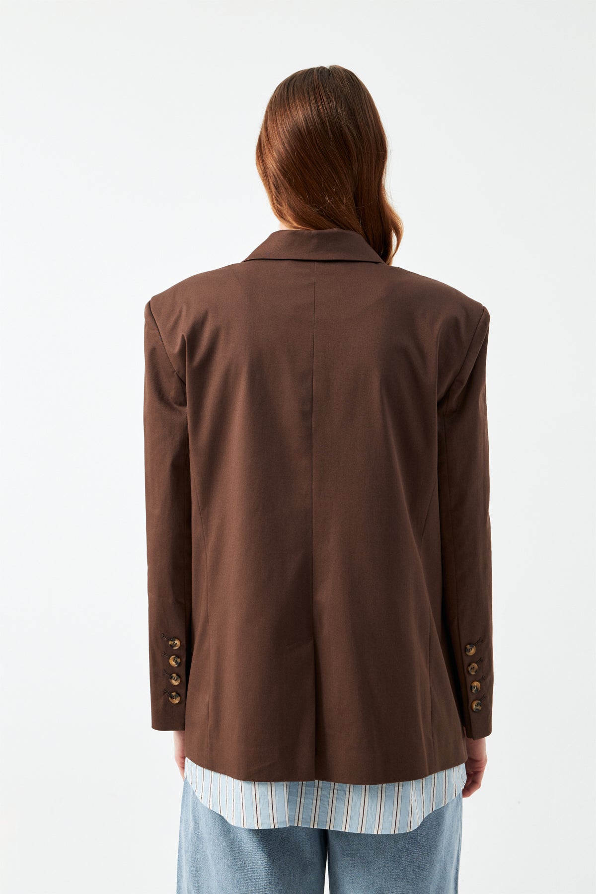 Düğmeli Blazer Ceket - Kahverengi