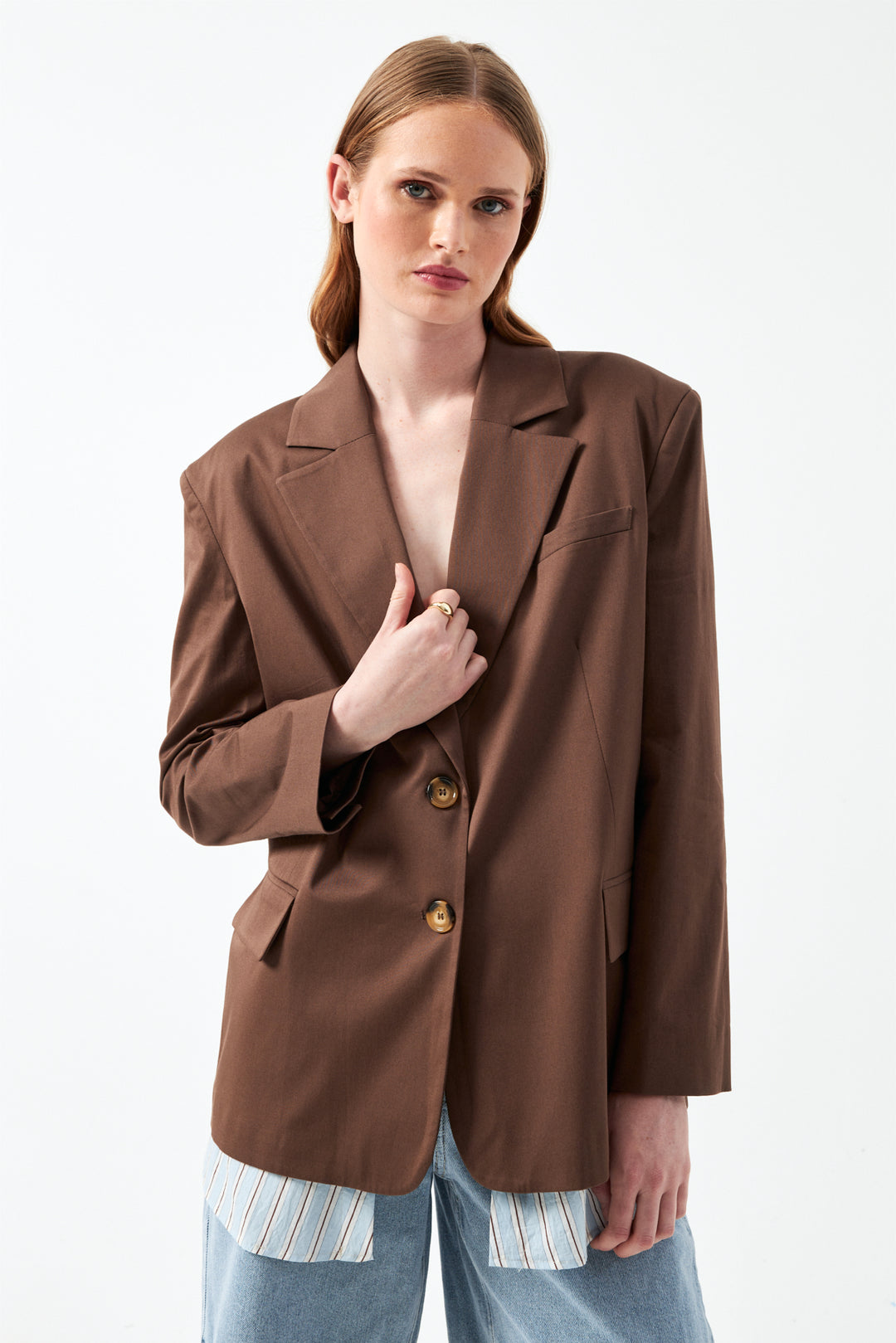 Düğmeli Blazer Ceket - Kahverengi