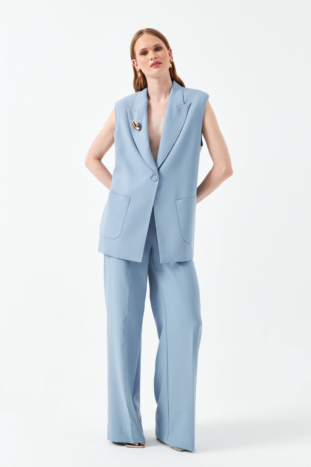 Kolsuz Mavi Blazer Yelek