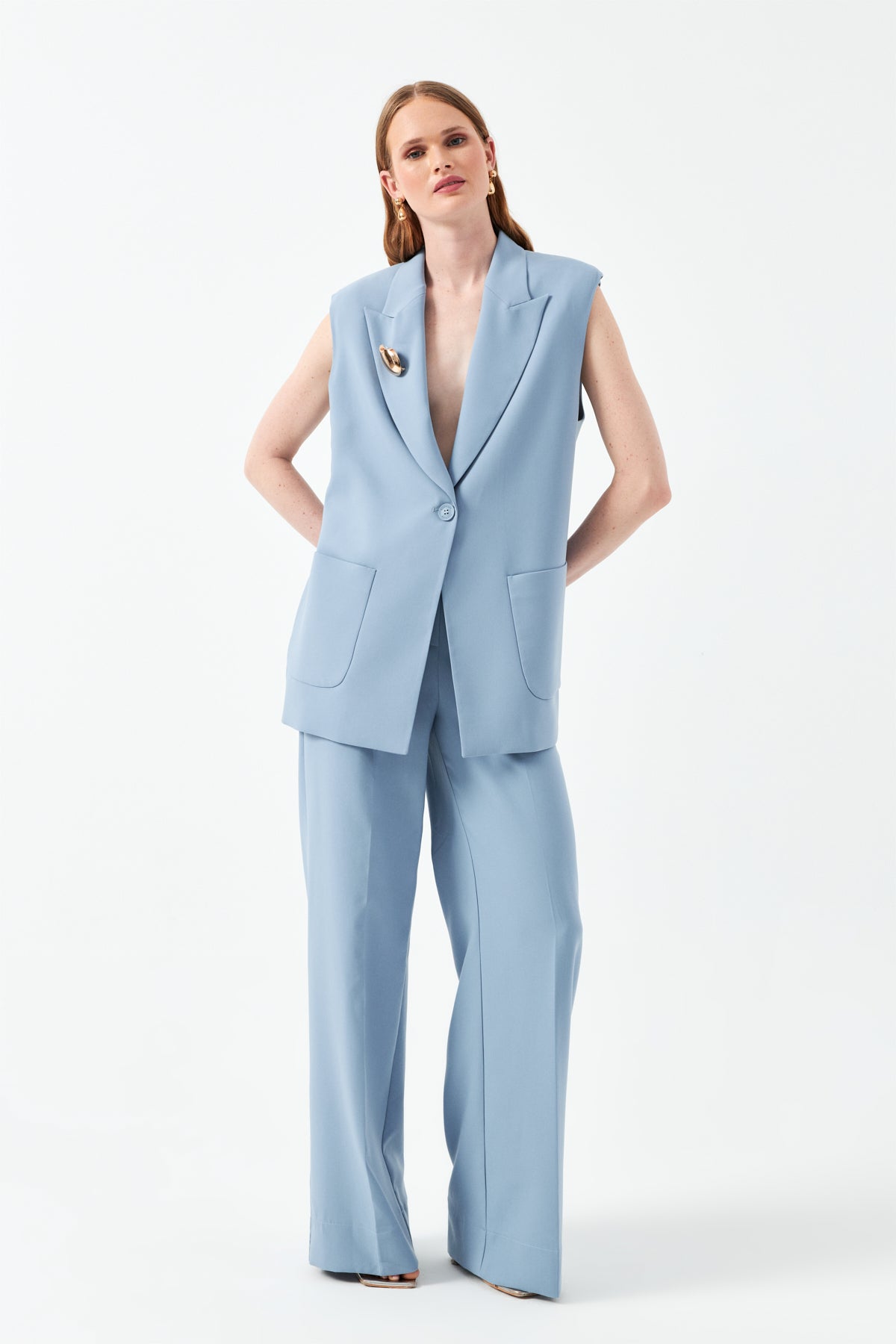 Kolsuz Mavi Blazer Yelek