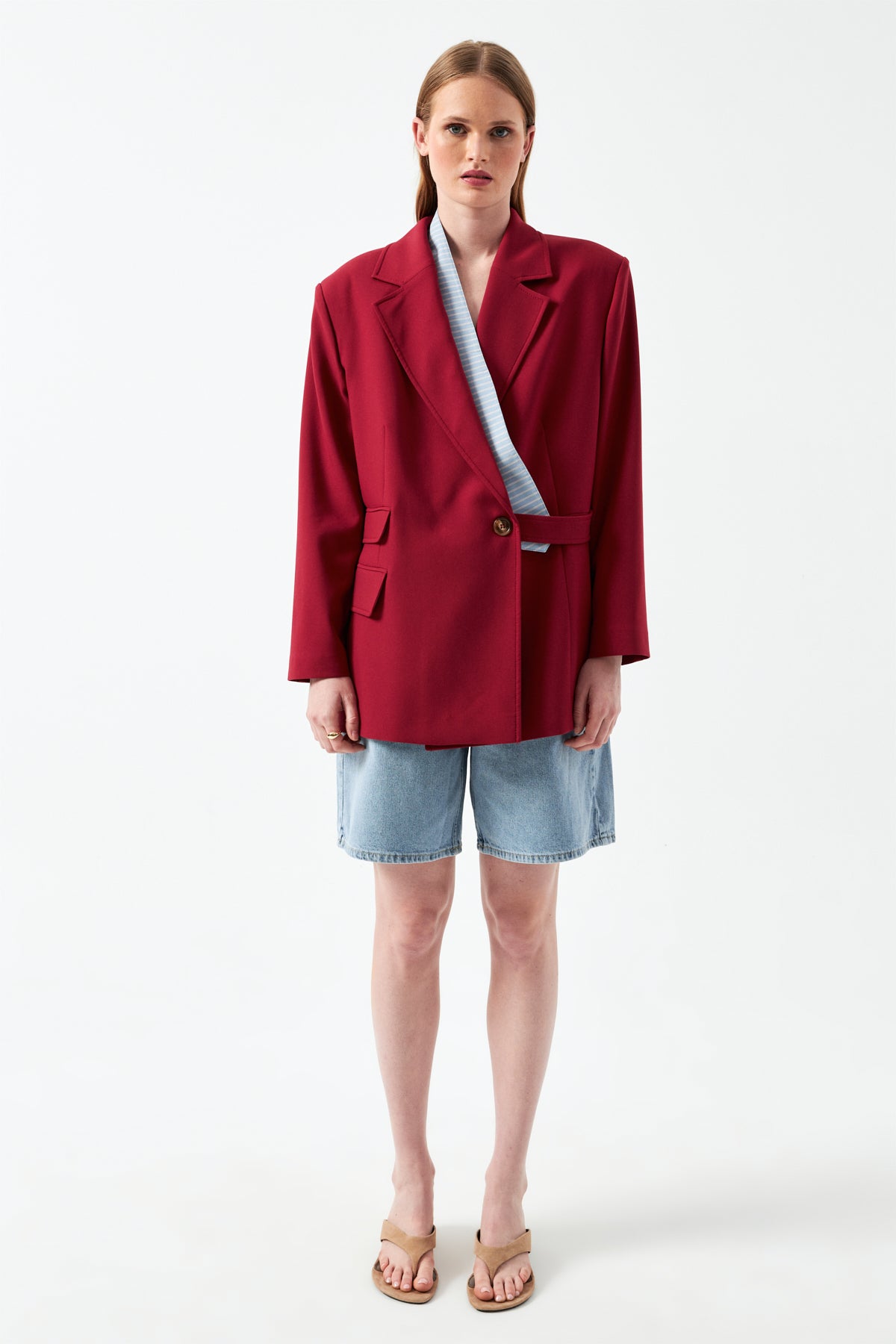 Vişne Kravat Detaylı Blazer Ceket
