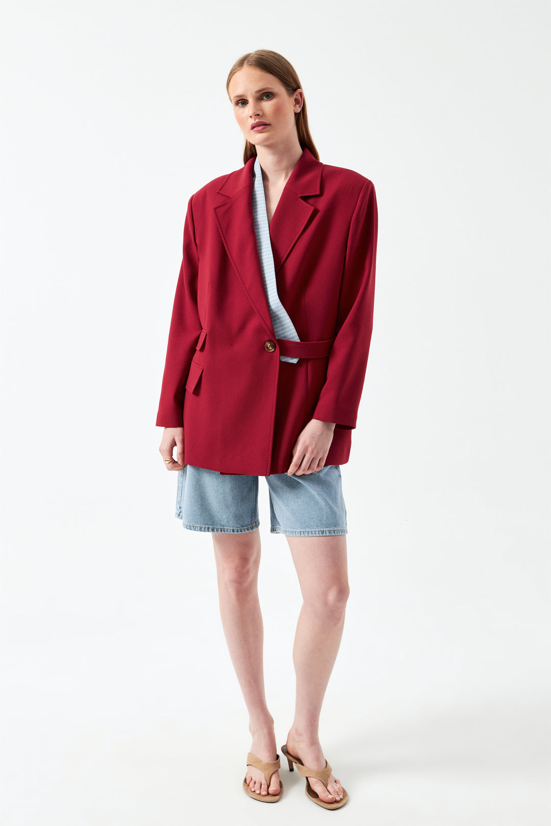 Vişne Kravat Detaylı Blazer Ceket