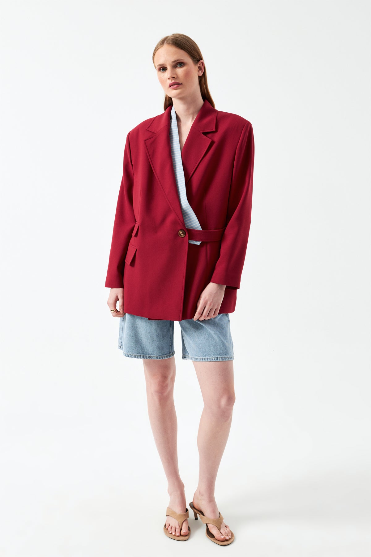 Vişne Kravat Detaylı Blazer Ceket
