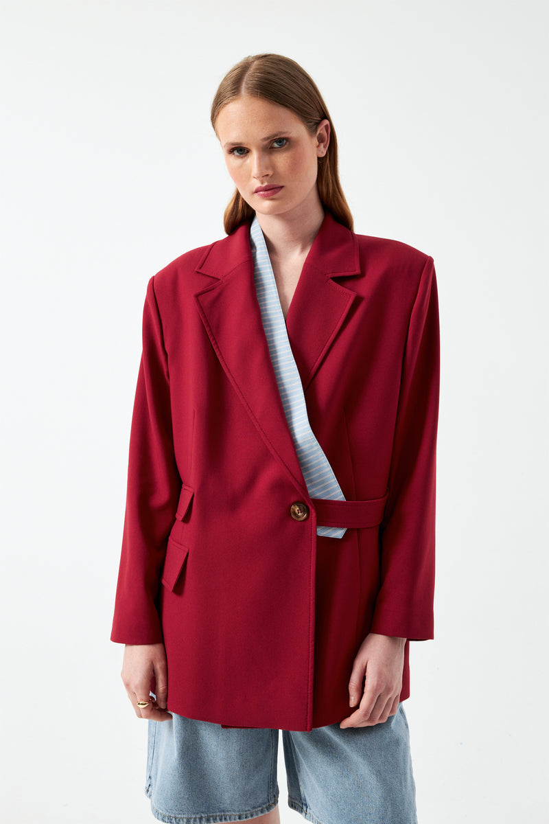 Vişne Kravat Detaylı Blazer Ceket