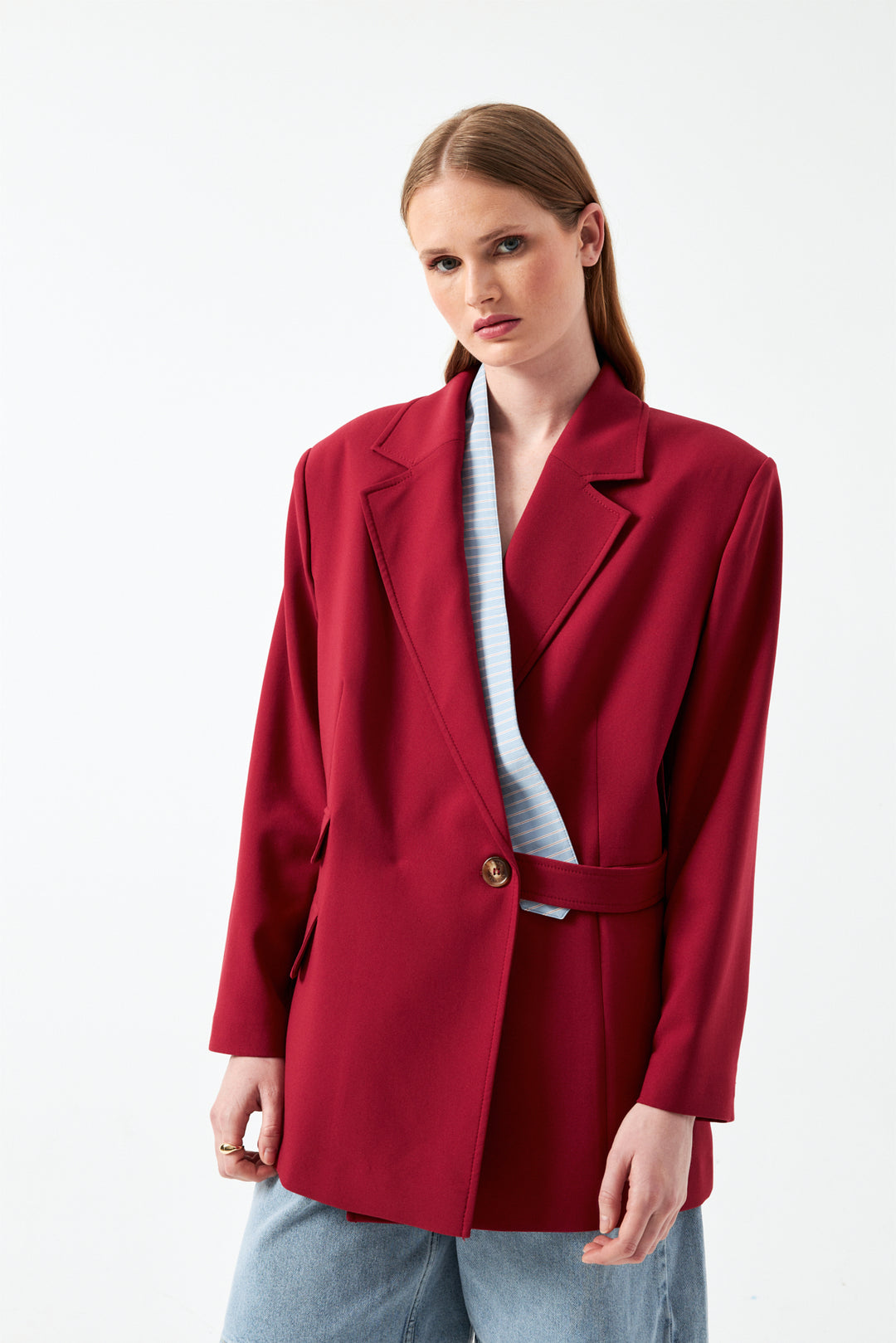 Vişne Kravat Detaylı Blazer Ceket