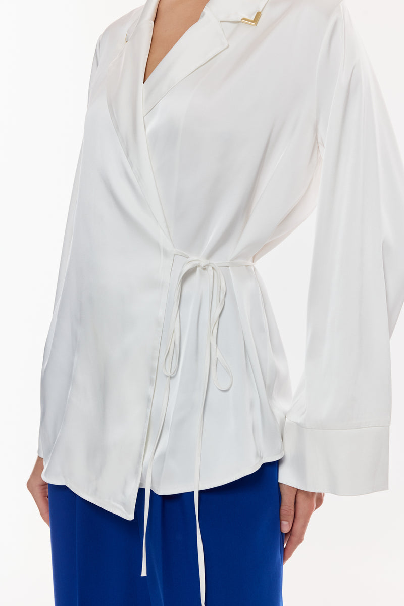 Saten Kruvaze Bağlama Detaylı Bluz