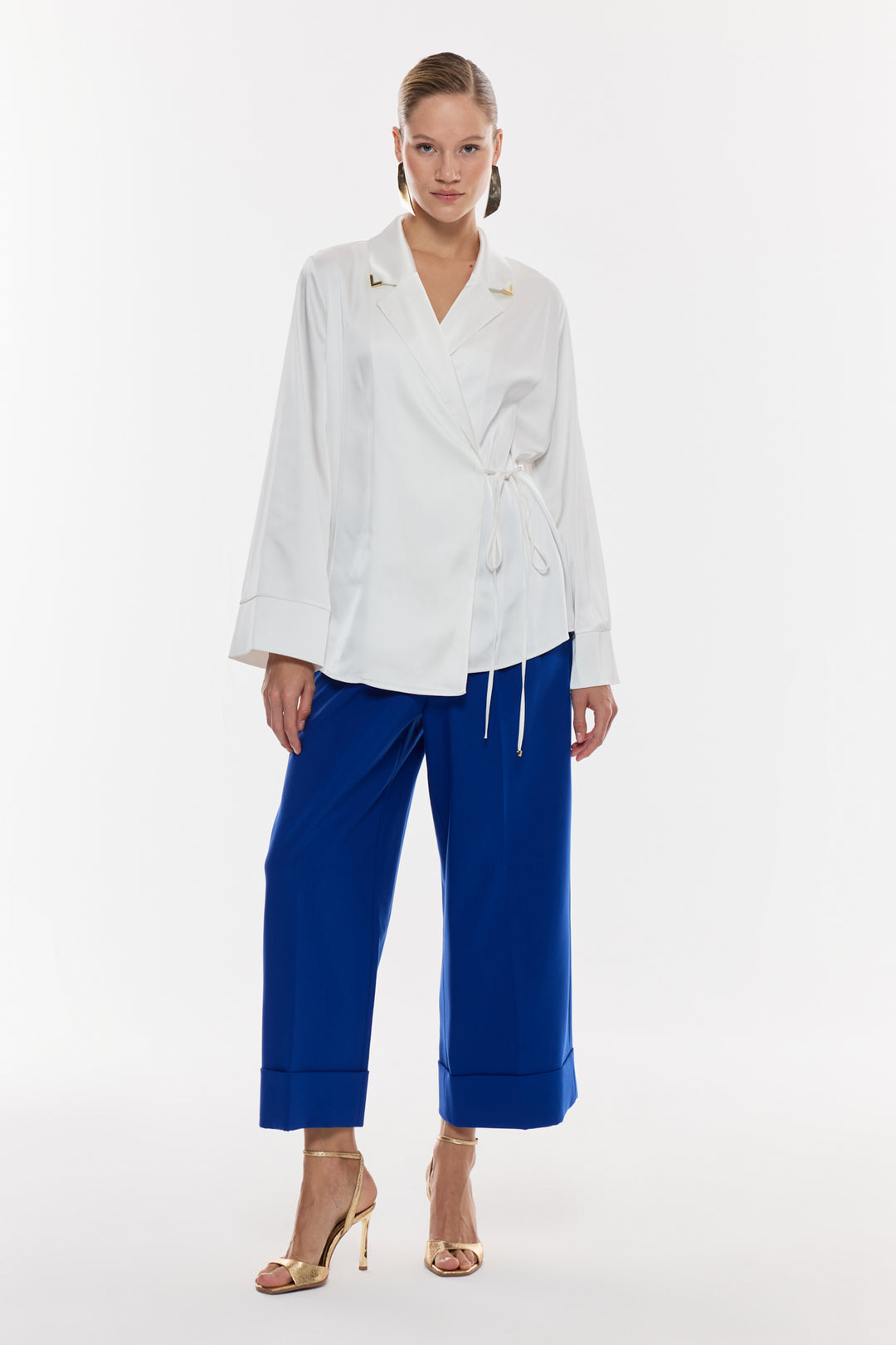 Saten Kruvaze Bağlama Detaylı Bluz