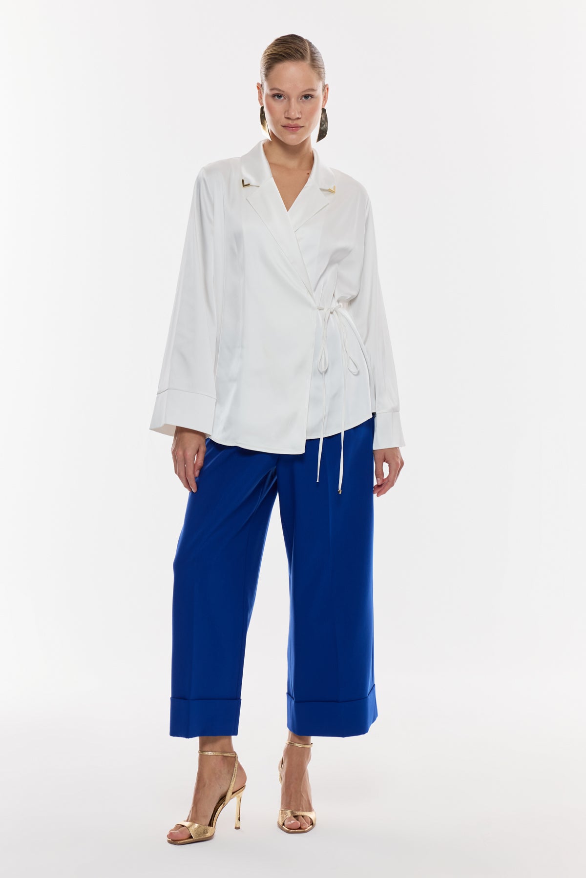 Saten Kruvaze Bağlama Detaylı Bluz