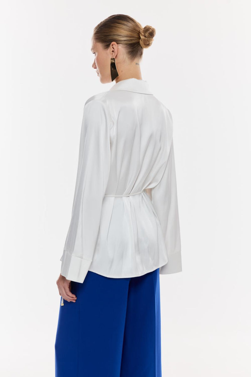 Saten Kruvaze Bağlama Detaylı Bluz