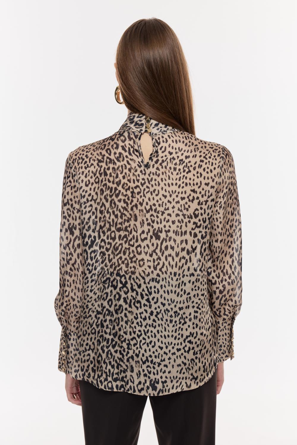 Leopar Desenli Fular Yaka Bluz