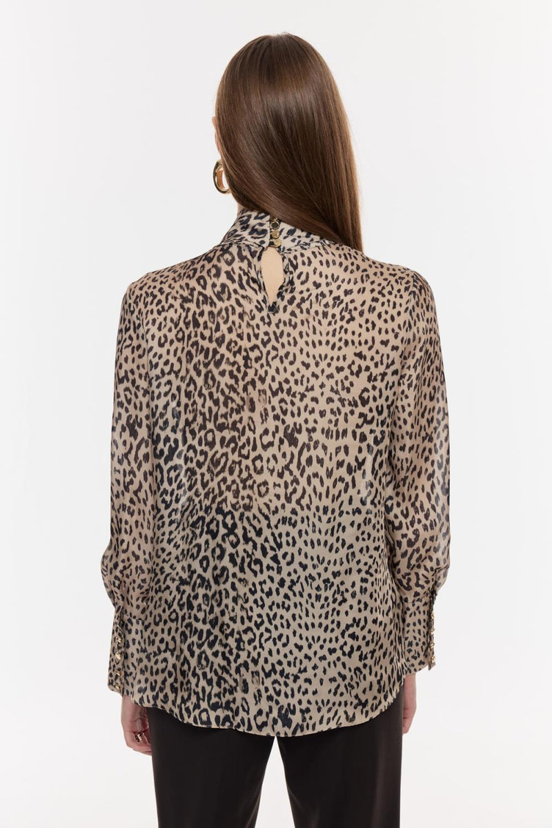Leopar Desenli Fular Yaka Bluz