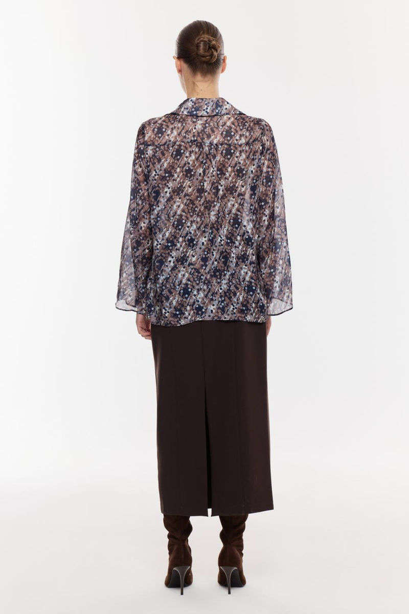 Desenli Şifon Drapeli Bluz