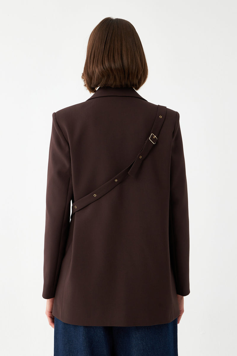 Düğme Detaylı Kahverengi Blazer Ceket