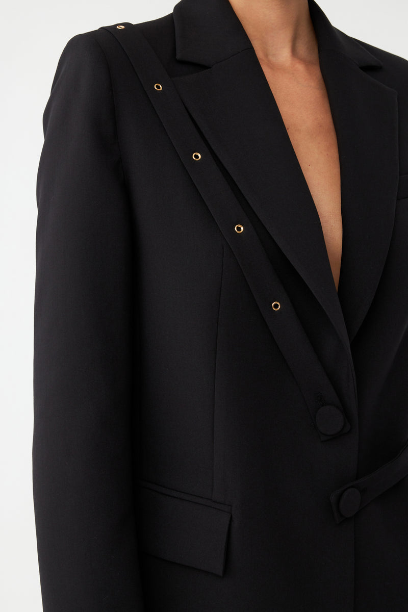 Asimetrik Bant Detaylı Blazer Ceket Oversize Ceket SİYAH