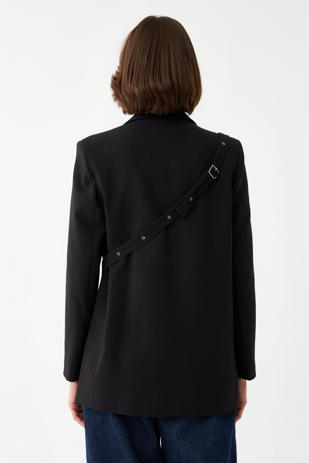 Düğme Detaylı Siyah Blazer Ceket