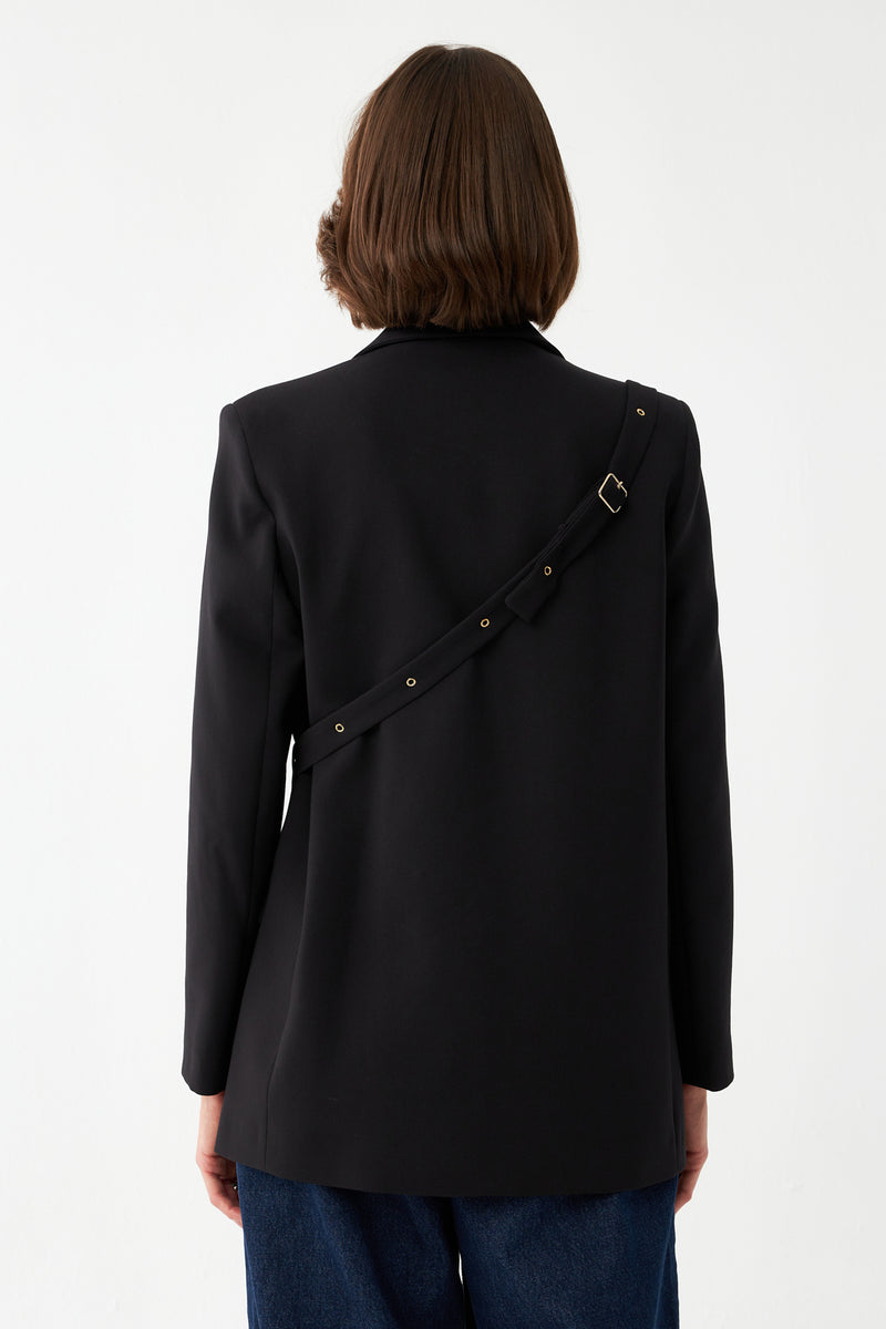 Düğme Detaylı Siyah Blazer Ceket