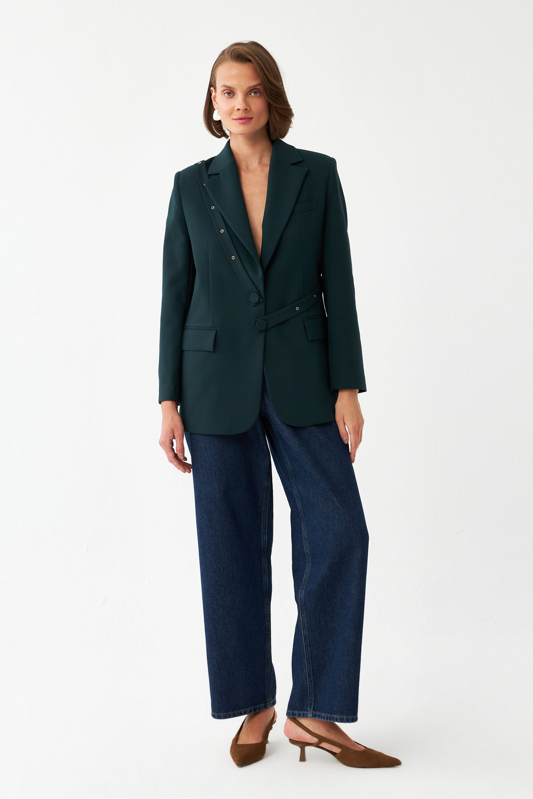 Düğme Detaylı Yeşil Blazer Ceket