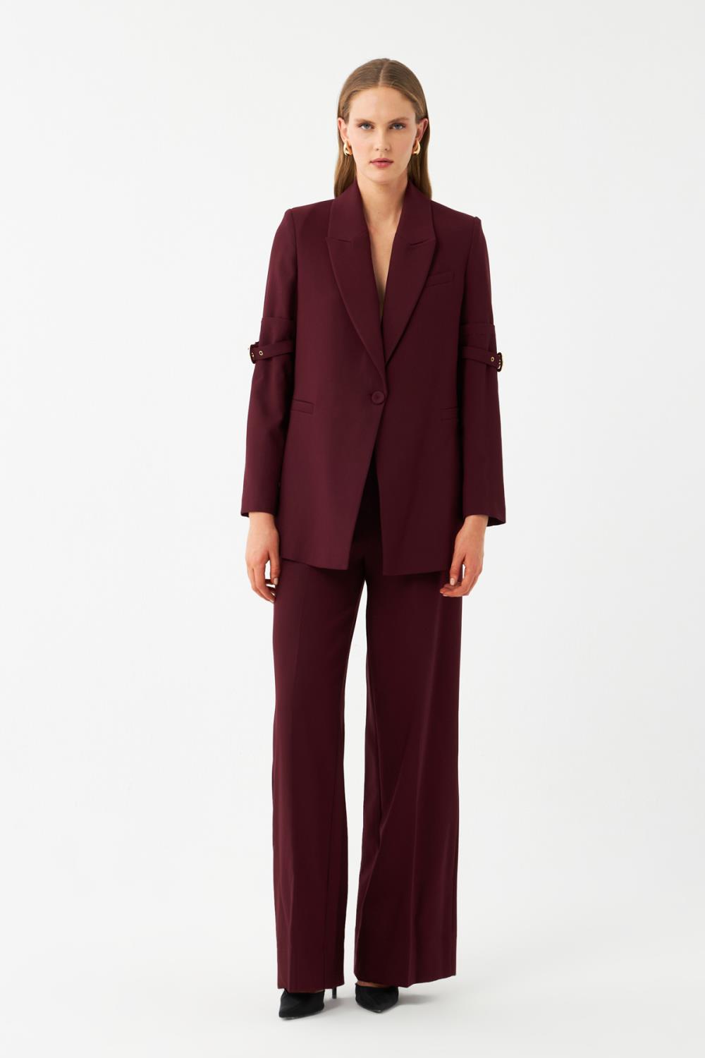 Bordo Gold Tokalı Kol Detaylı Kadın Blazer Ceket