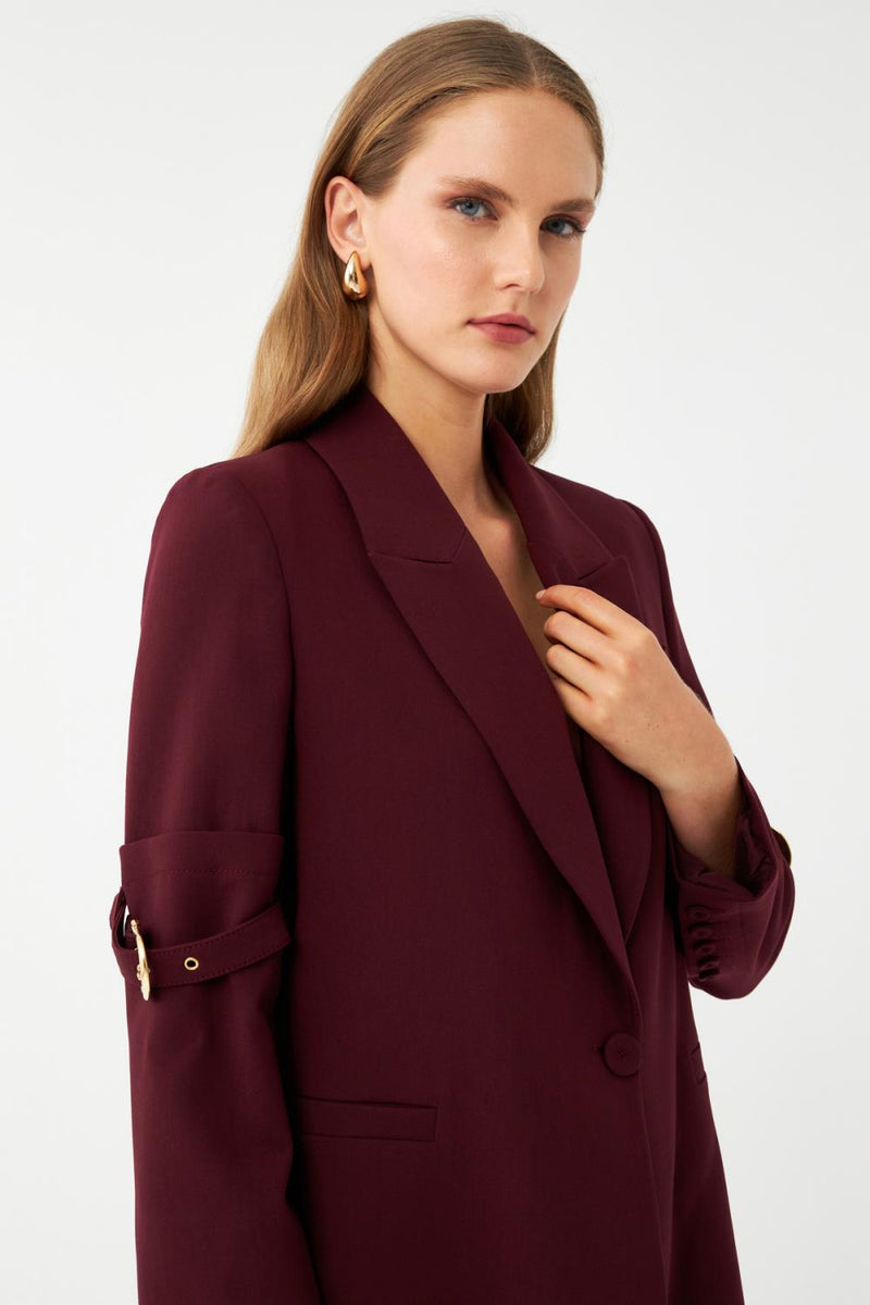 Bordo Gold Tokalı Kol Detaylı Kadın Blazer Ceket