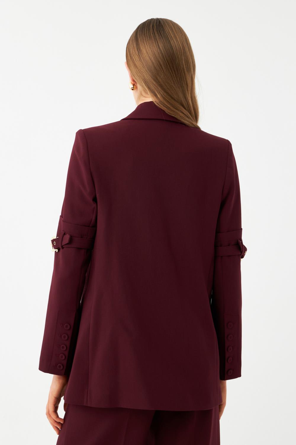 Bordo Gold Tokalı Kol Detaylı Kadın Blazer Ceket
