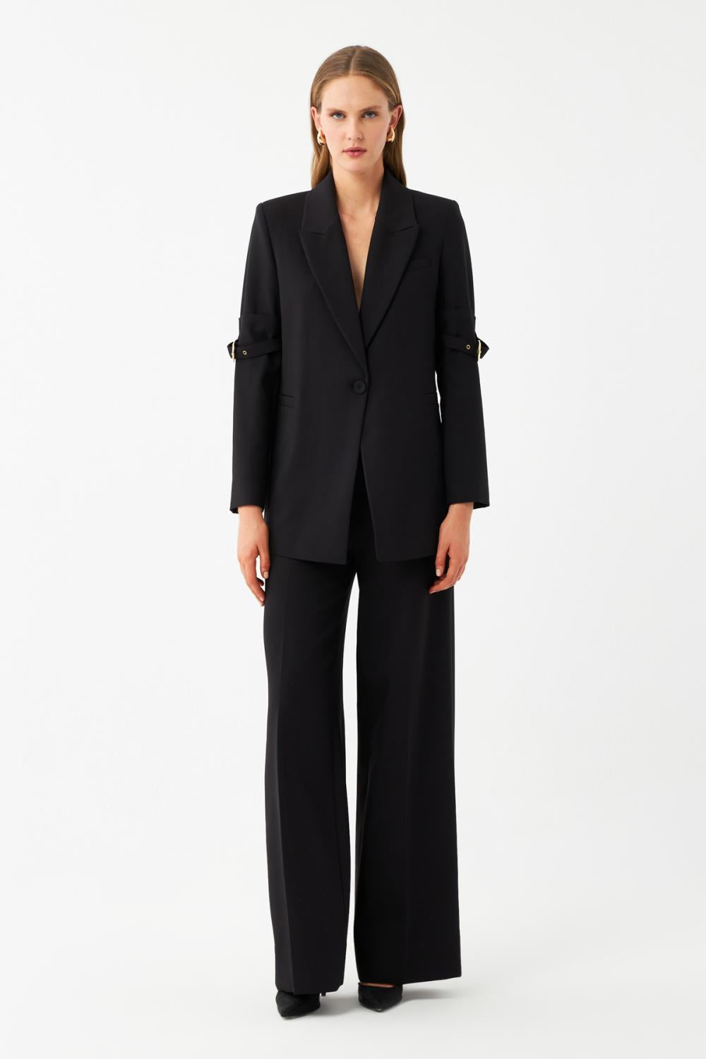 Tokalı Kol Detaylı Blazer Ceket SİYAH