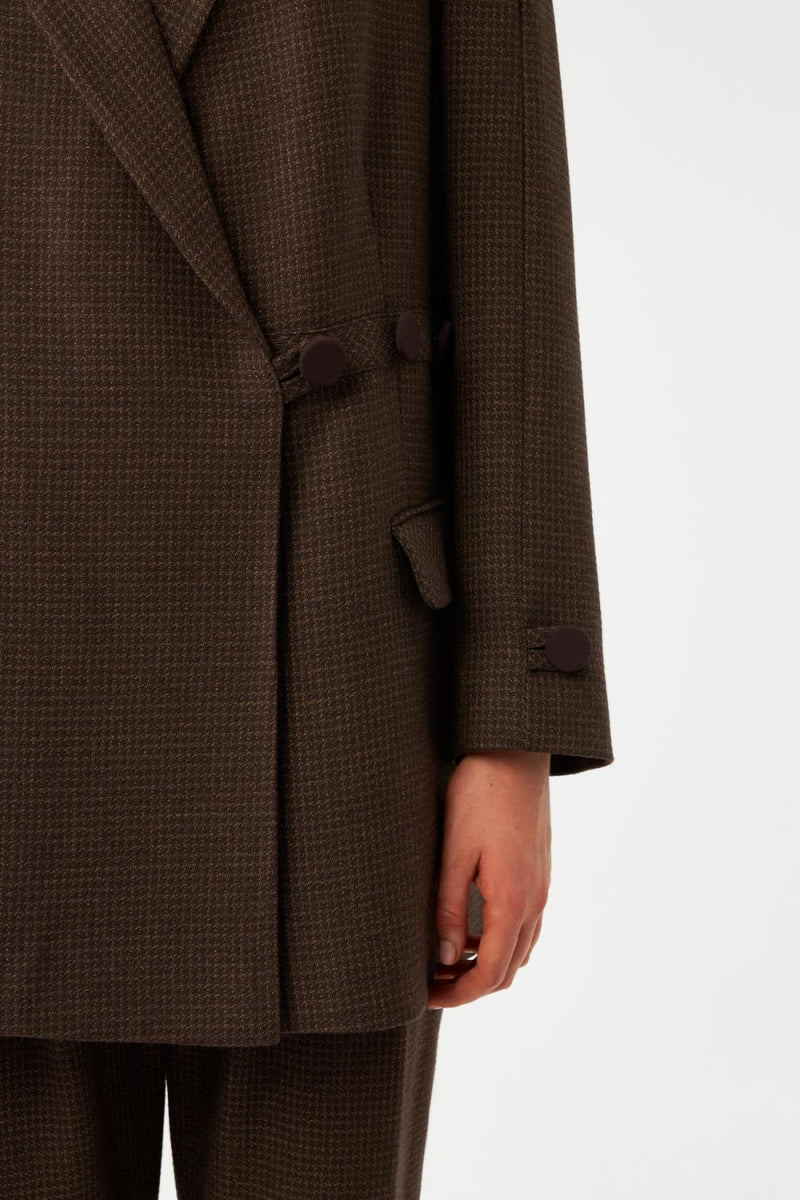 Kadın Kahverengi CeketKadın Kahverengi Mikro Desenli Oversize Blazer Ceket