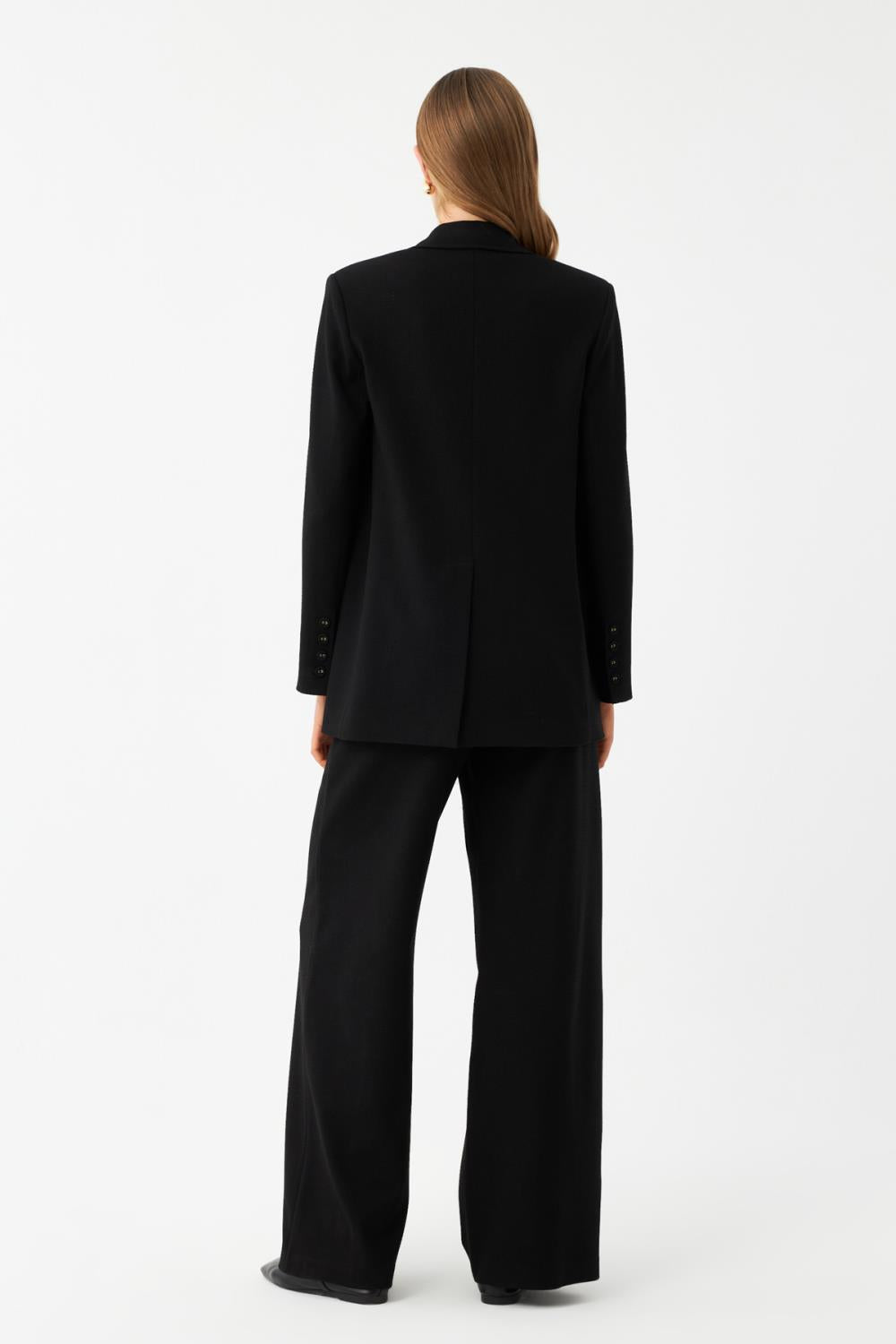 Siyah Tek Düğmeli Cepli Kadın Blazer Ceket