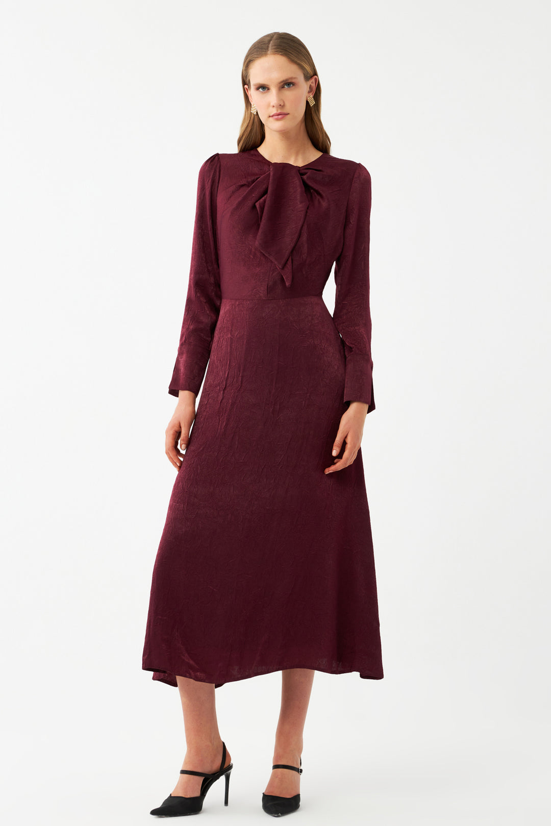 Fiyonk Detaylı Midi Elbise