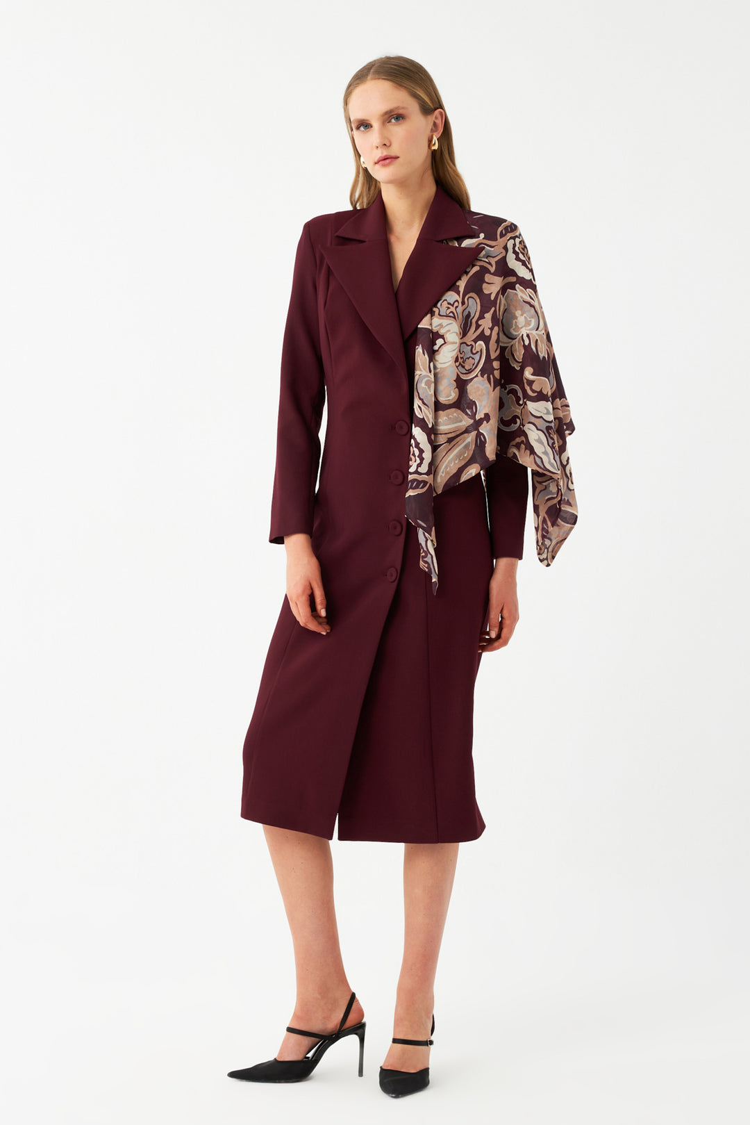 Şal Detaylı Blazer Elbise