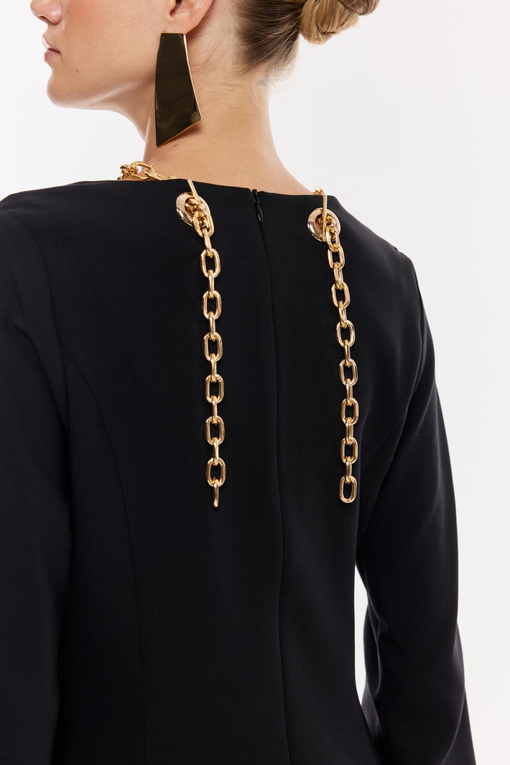 Zincir Detaylı Yırtmaçlı Midi Elbise