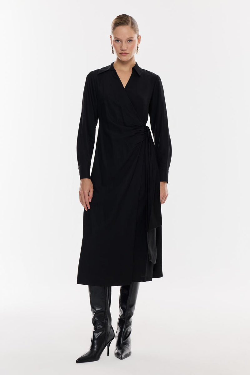 Kruvaze Kuşaklı Midi Elbise