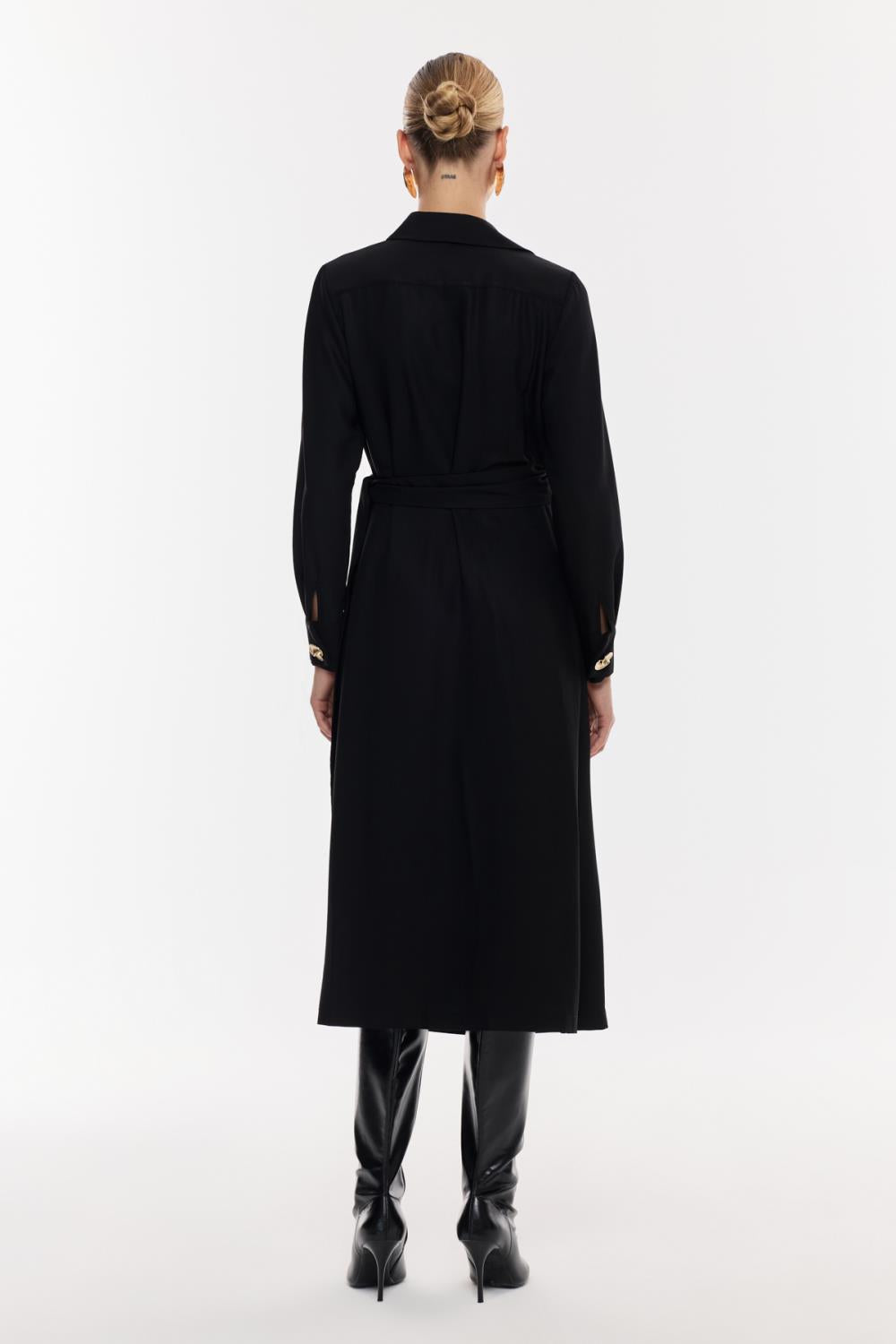 Kruvaze Kuşaklı Midi Elbise