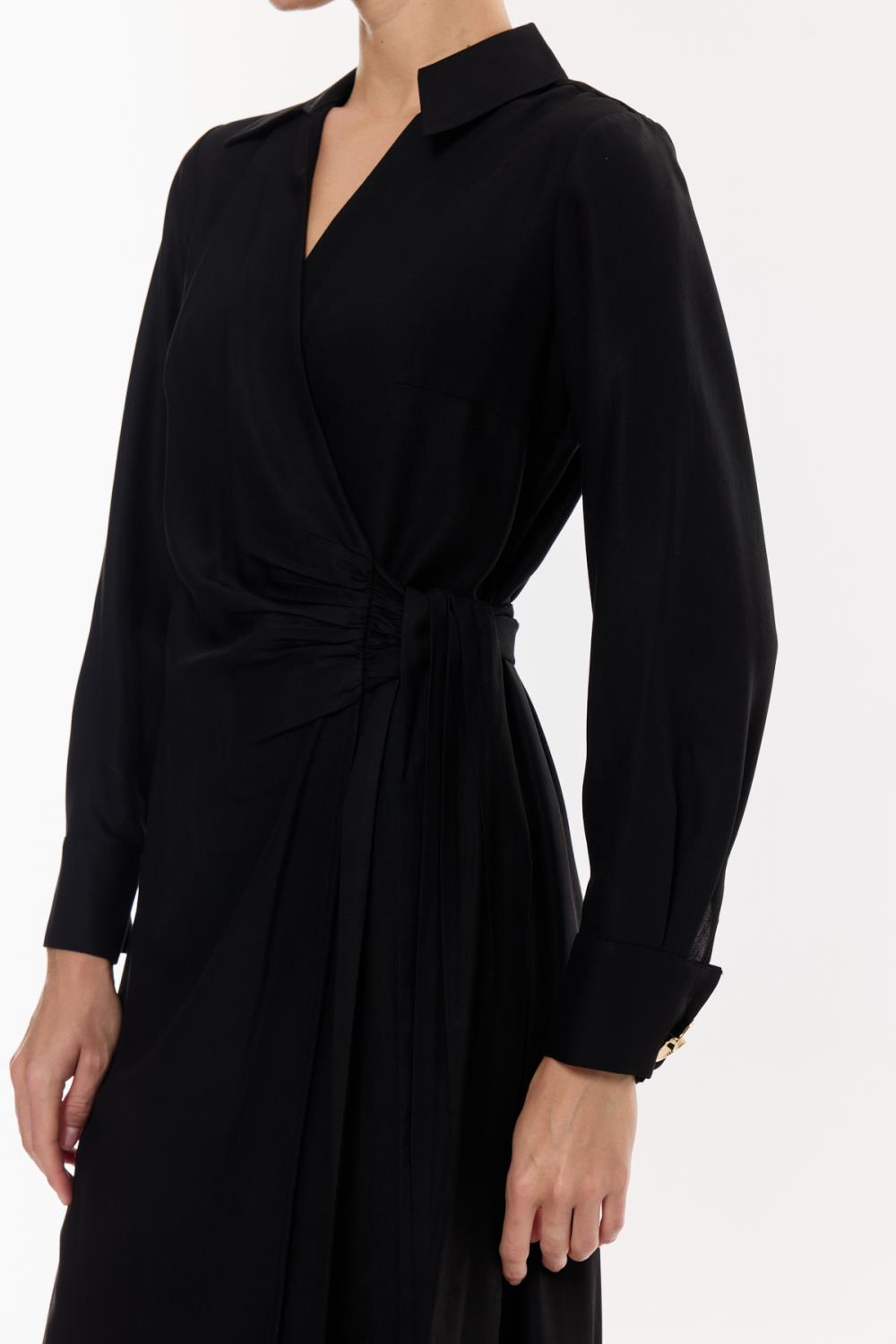 Kruvaze Kuşaklı Midi Elbise