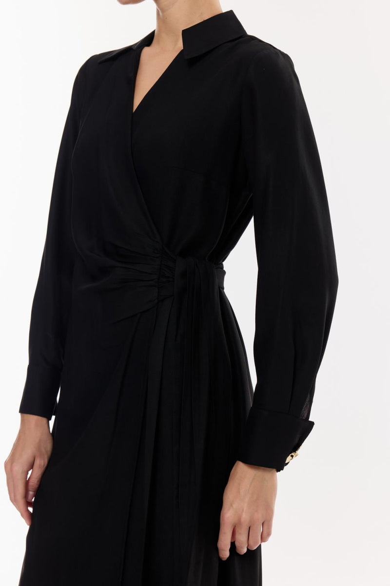 Kruvaze Kuşaklı Midi Elbise