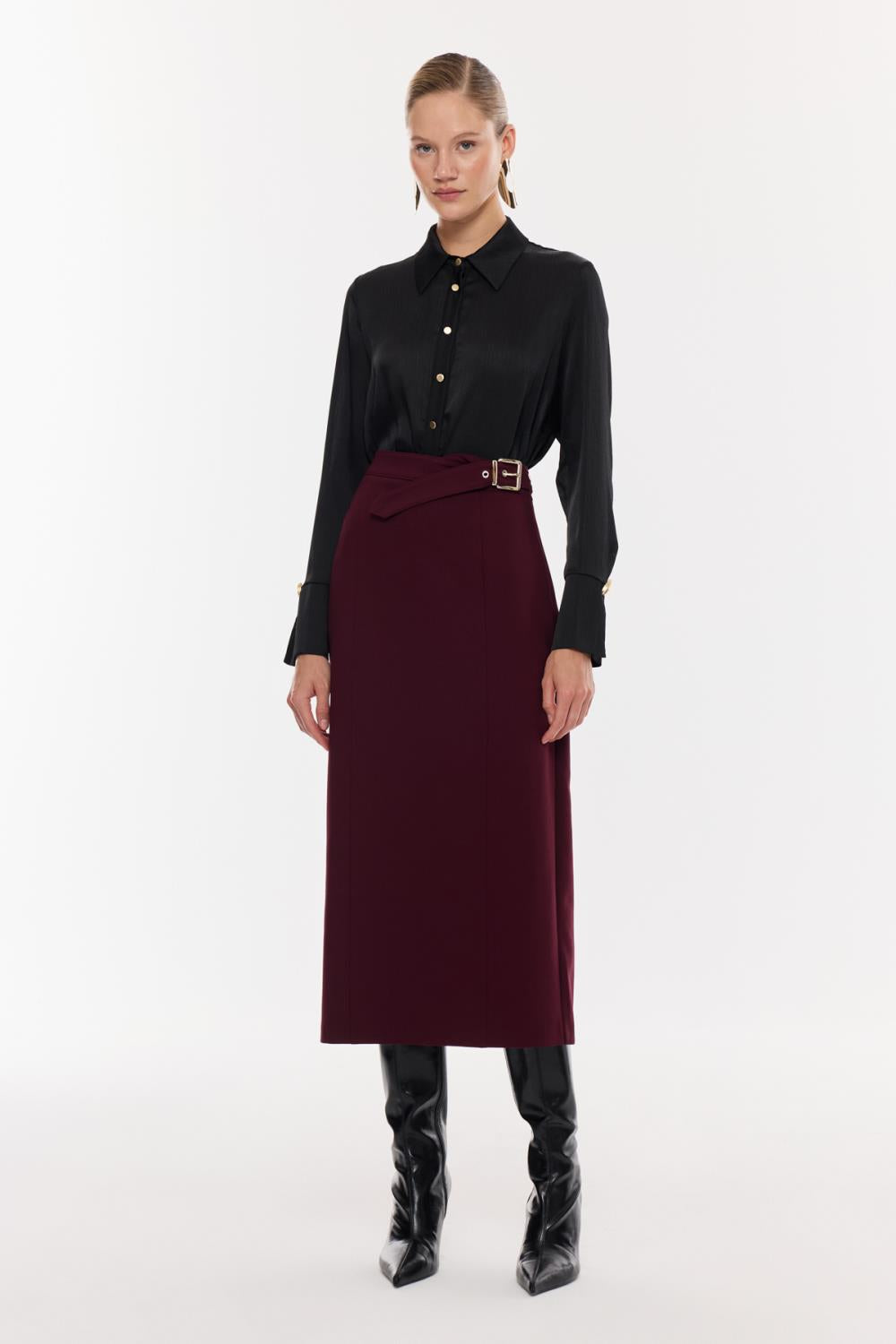 Kuşak Detaylı Kalem Etek