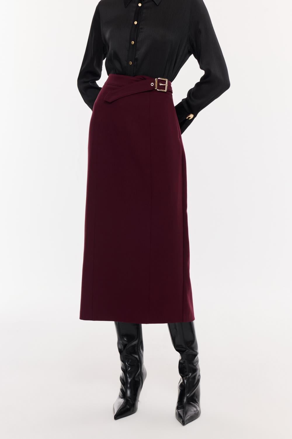 Kuşak Detaylı Kalem Etek