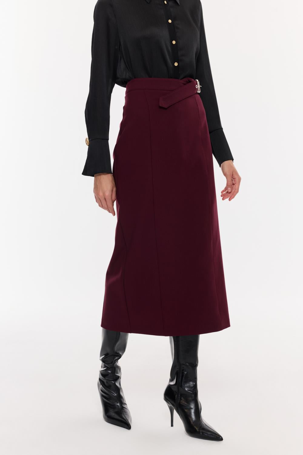 Kuşak Detaylı Kalem Etek